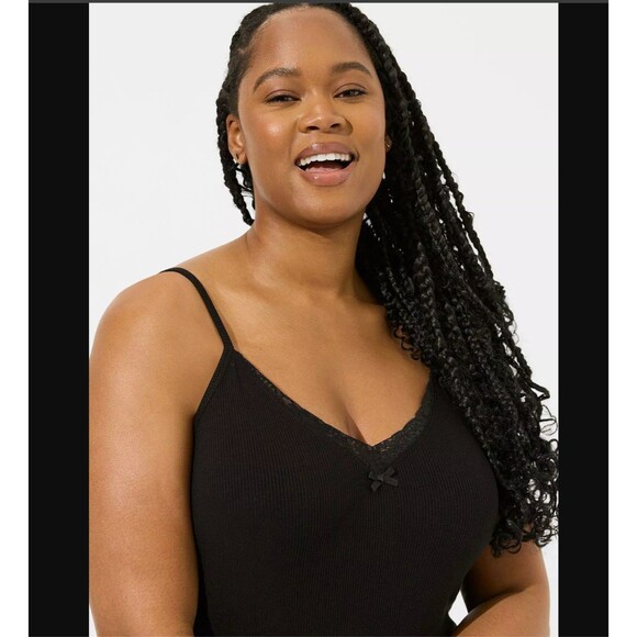 Torrid Rib Lace Trim Sleep Camisole 2X 18 20 Super Soft Black Comfort Sexy NWT - Picture 2 of 5